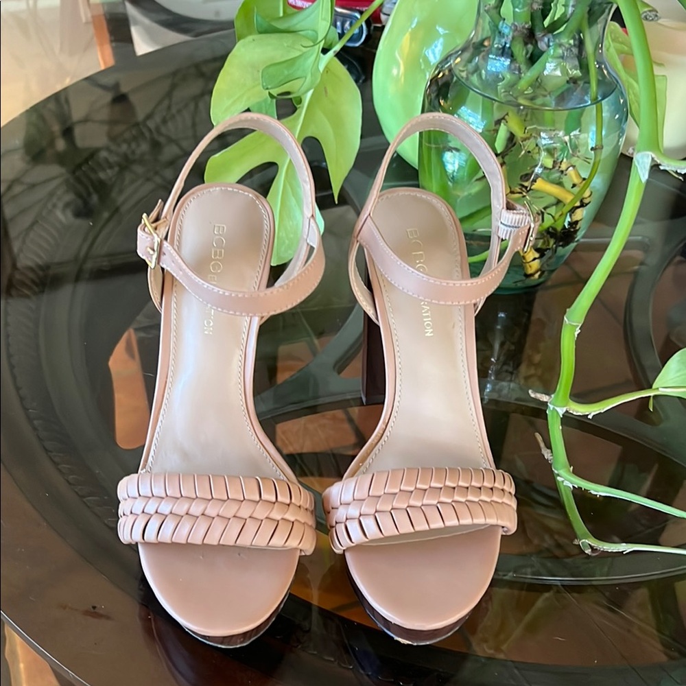 BCBGeneration Cream Sandals with Ruffle Detail
